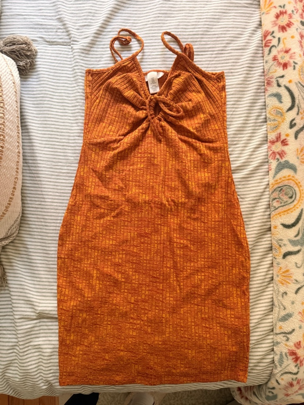H&M Rust Orange Knot-Front Mini Dress